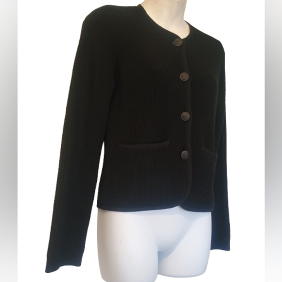 Rag & Bone Nancy Black Ribbed Cardigan Merino Wool Blend - Picture 3 of 11